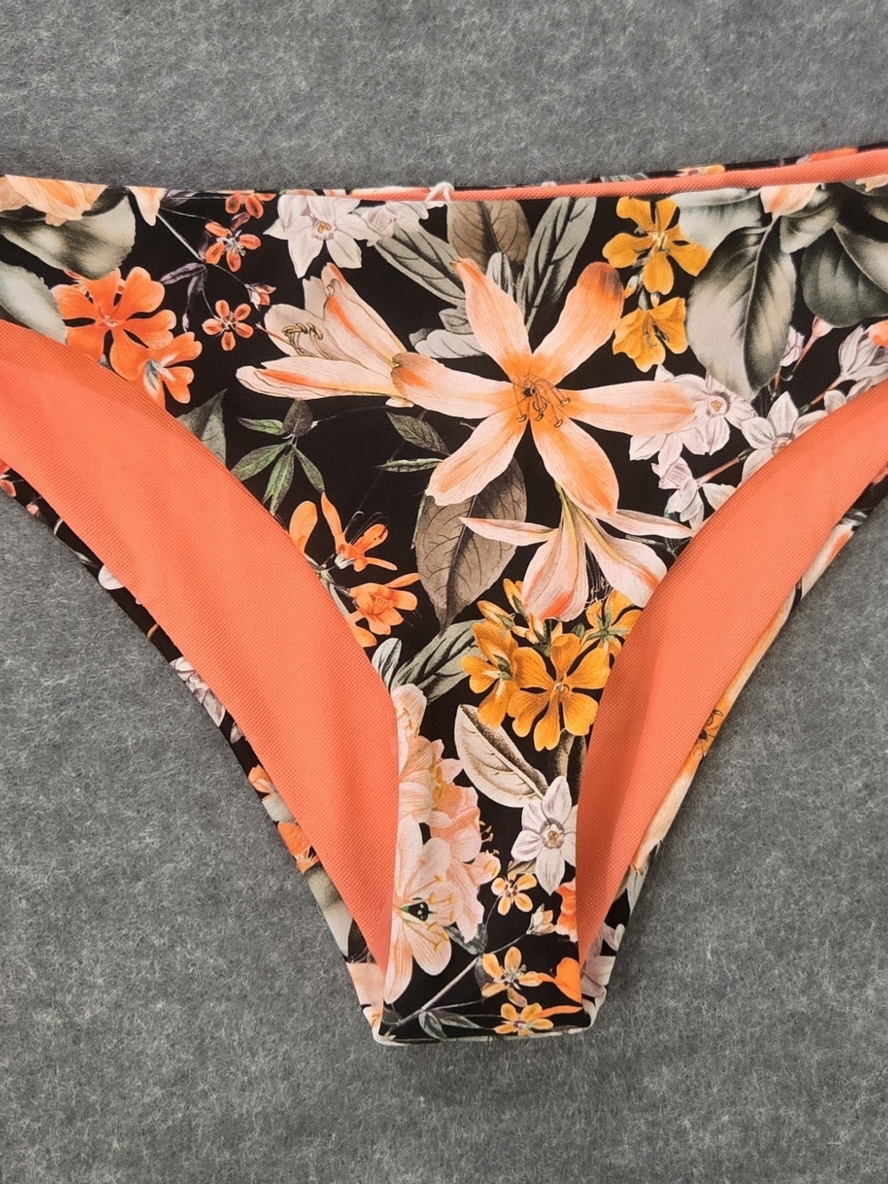 Body Glove Black Floral Bikini Bottom with Coral Accents, Reversible - NEW
